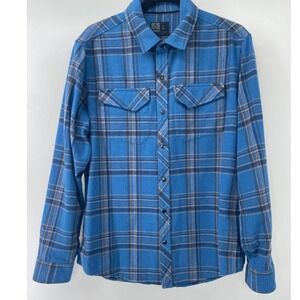 Magpul Flannel‎ Shirt Mens Large Blue Plaid Pearl Snap Outdoor Rugged Work Hike